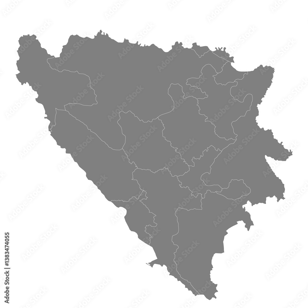 High quality map of Bosnia with borders of the regions