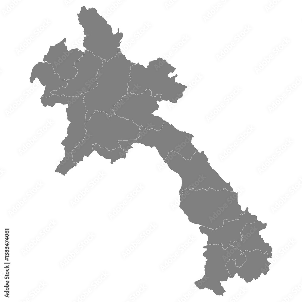High quality map of Laos with borders of the regions
