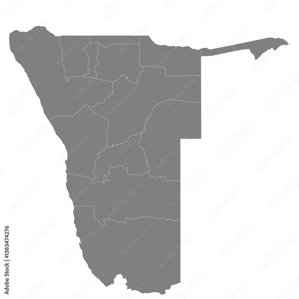 High quality map of Namibia with borders of the regions