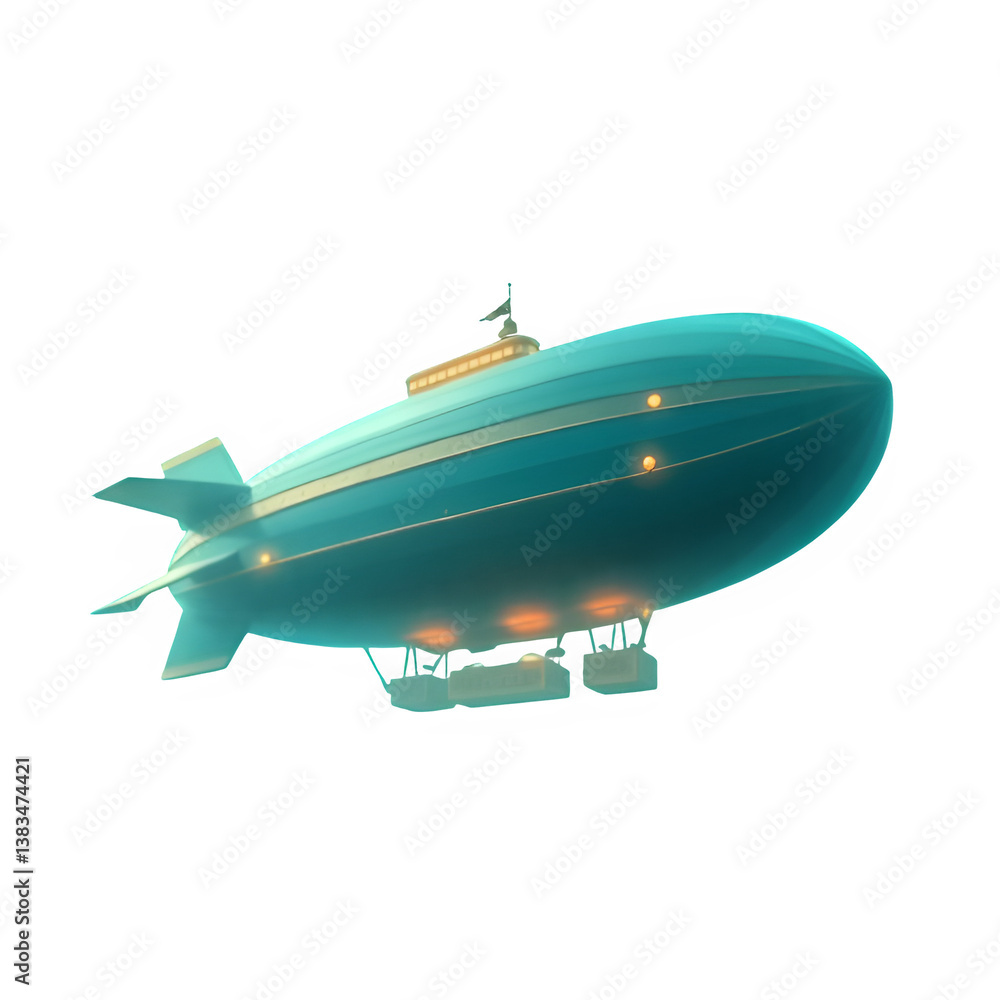 Fototapeta premium Futuristic Airship Illuminated with Lights, Gliding Elegantly in the Night Sky