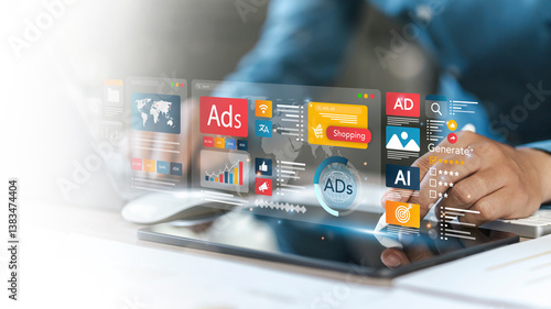 Tableau sur toile Businessman doing digital marketing and online advertising to target customers