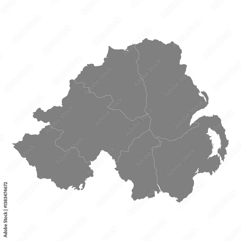 Fototapeta premium High quality map of Northern Ireland with borders of the regions