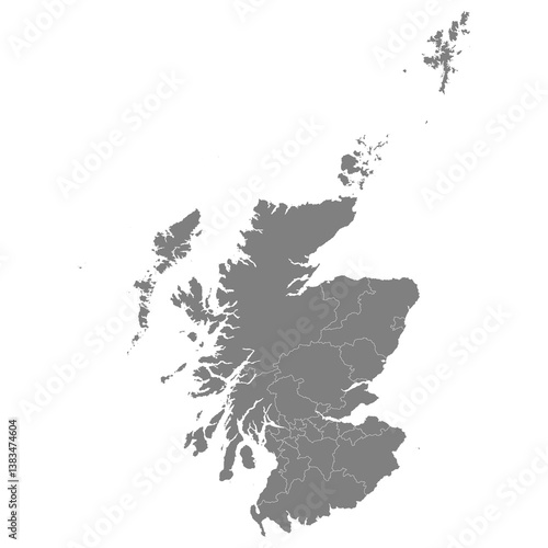 High quality map of Scotland with borders of the regions