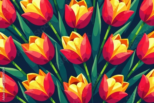 Wallpaper Mural Bold, graphic tulips in a vibrant, repeating geometric design , abstract, floral Torontodigital.ca