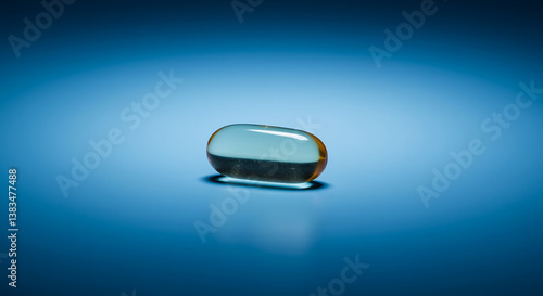 Gel capsule vitamin capsule health supplement on blue background. Gel capsule for health and wellness. Vitamin capsule supplement for cortisol balance