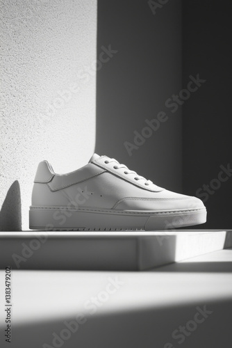 Obraz na płótnie Trendy sneaker on steps with geometric background. Stylish fashion concept in minimalist style w salonie