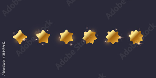 A set of geometric elements represents stars of various shapes. Simple geometric shapes for design. The figures are in gold color.