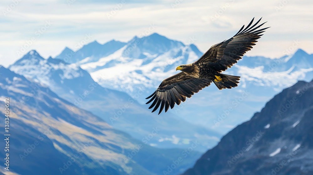 Obraz premium Majestic eagle soaring above rugged mountains nature photography vibrant landscape aerial view
