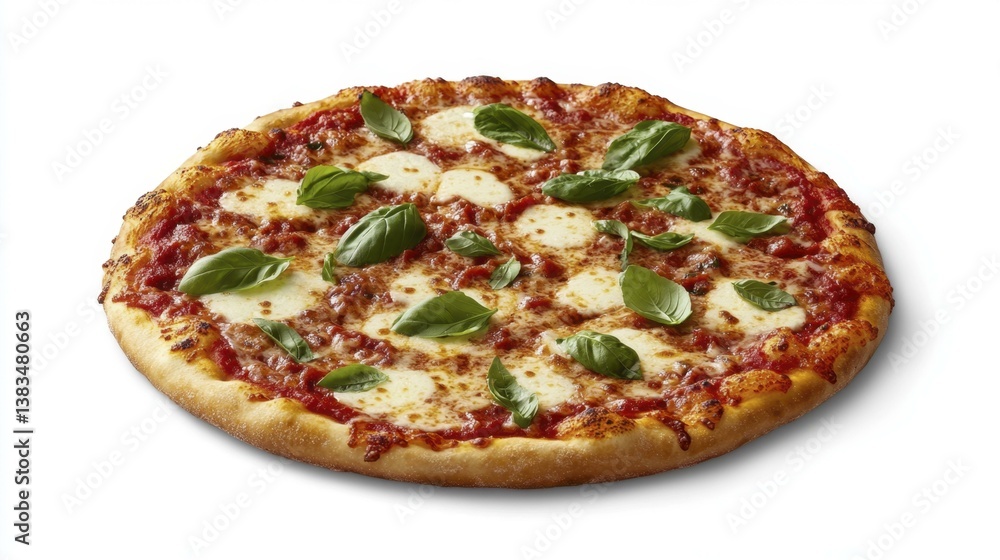 Classic Margherita Pizza with Fresh Basil on White Background Classic Margherita Pizza with Fresh Basil on White Background