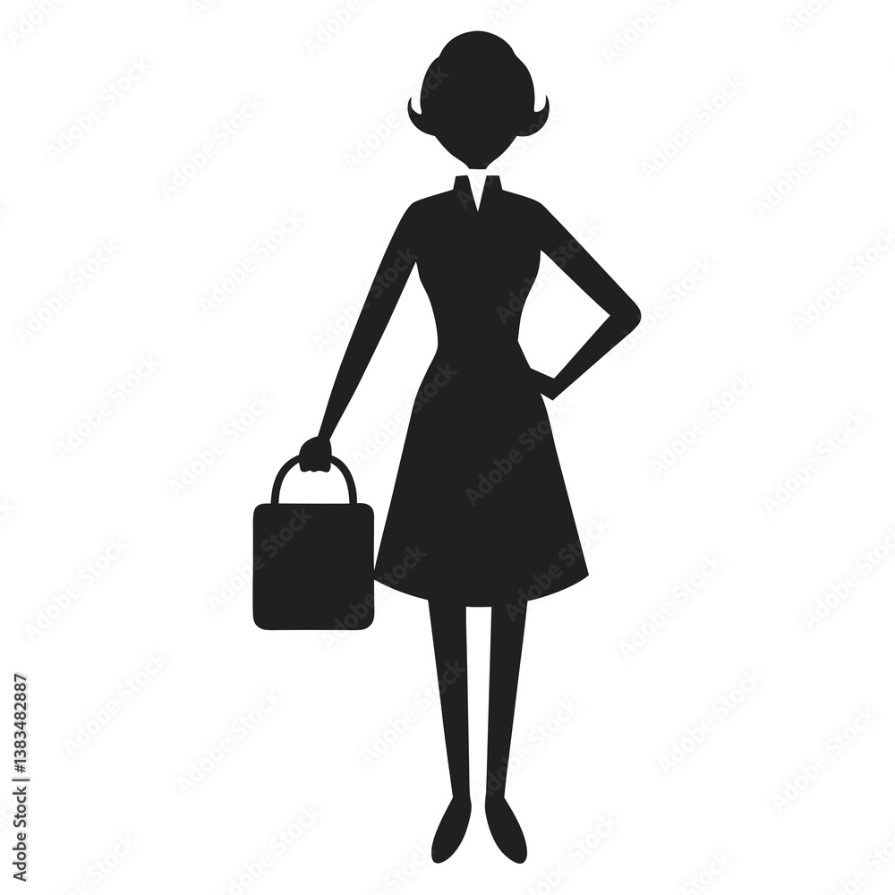 Woman holding purse icon silhouette vector illustration Woman holding purse icon silhouette vector illustration