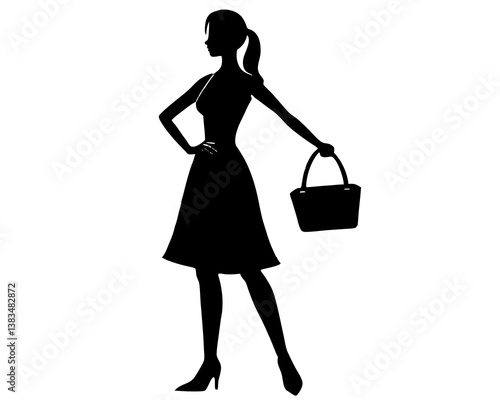 Woman holding purse silhouette vector illustration