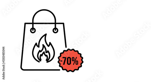 Shopping bag with flame and discount symbol