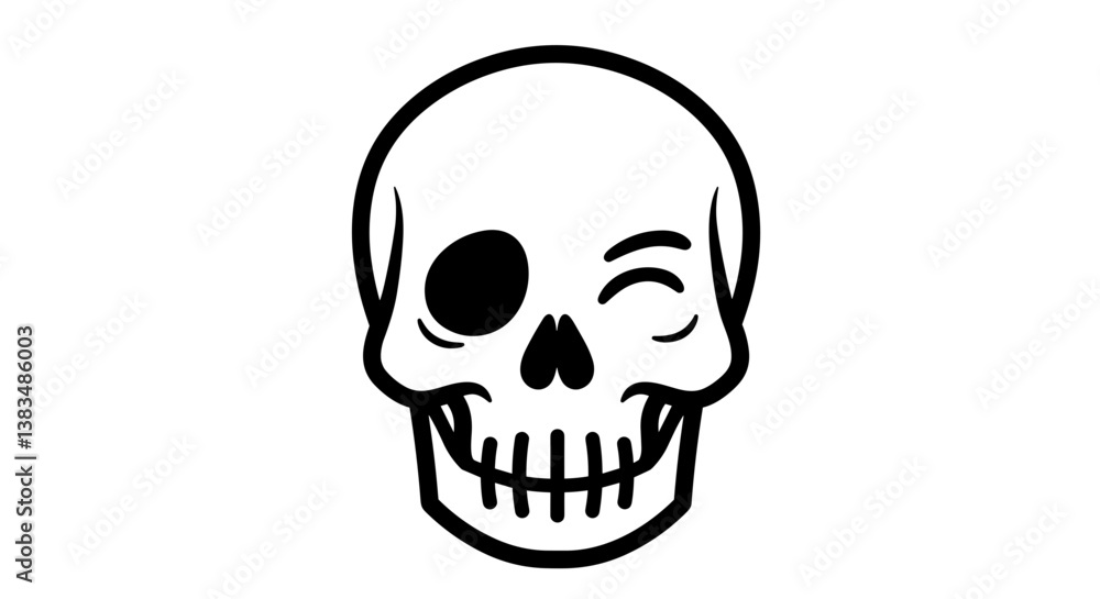 Skull illustration with playful wink and black outline Skull illustration with playful wink and black outline