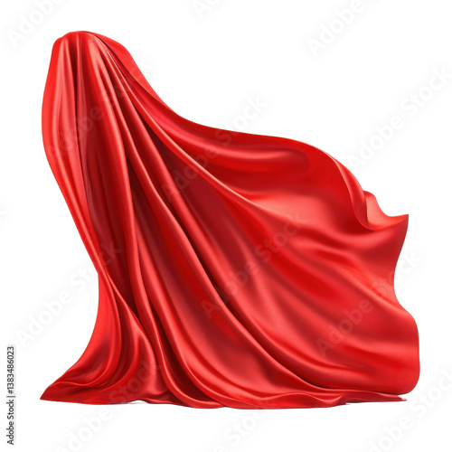 A vibrant red satin cloth draped over a form creating flowing folds isolated on transparent background