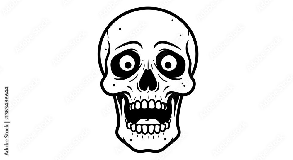 Fototapeta premium Skull illustration with surprised expression on white background