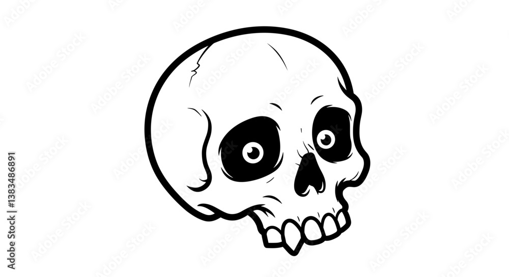 Cartoon skull with large eyes in simple black and white style Cartoon skull with large eyes in simple black and white style