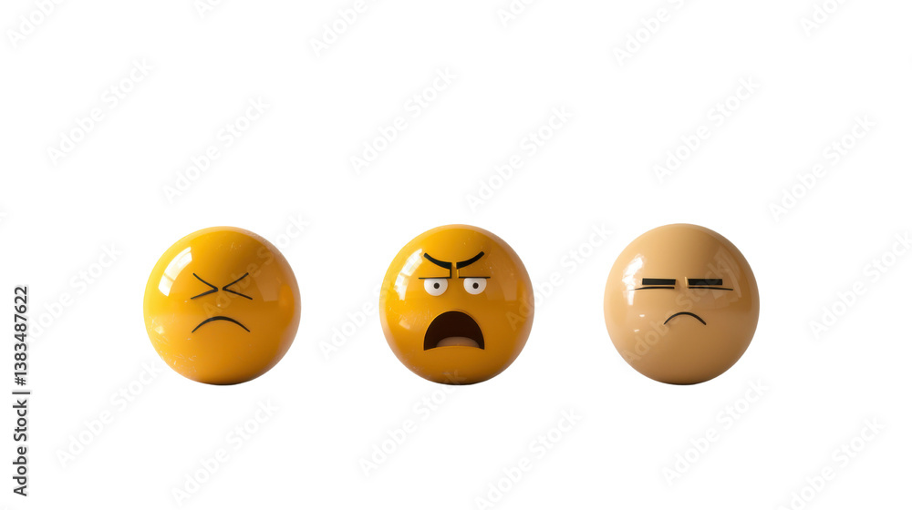 Various Emotions Displayed by Yellow Smiley Faces in Solid Colors Various Emotions Displayed by Yellow Smiley Faces in Solid Colors