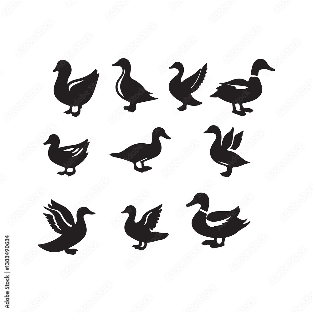 Fototapeta premium set of black silhouettes of swans birds