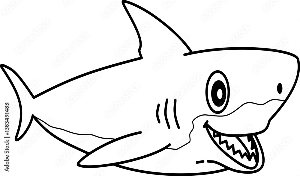 Obraz premium Hand drawn shark cartoon doodle outline