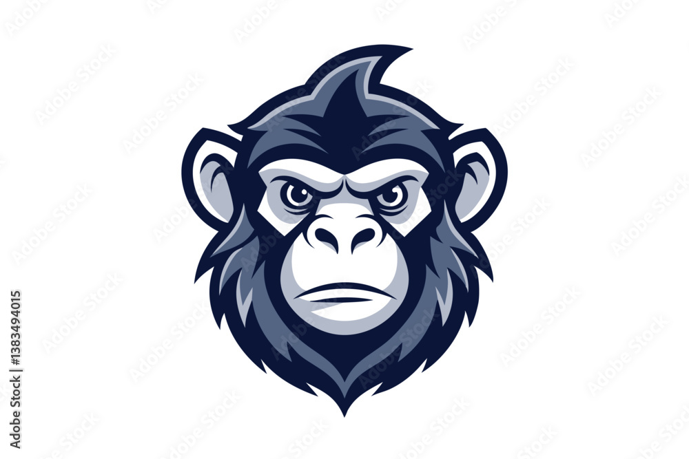 Obraz premium Cartoon Monkey Face Logo Design with White Eyes and Grey Fur Isolated on White