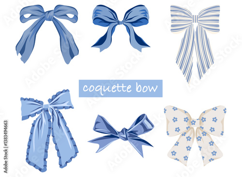 Collection of elegant blue coquette bows for fashion and design