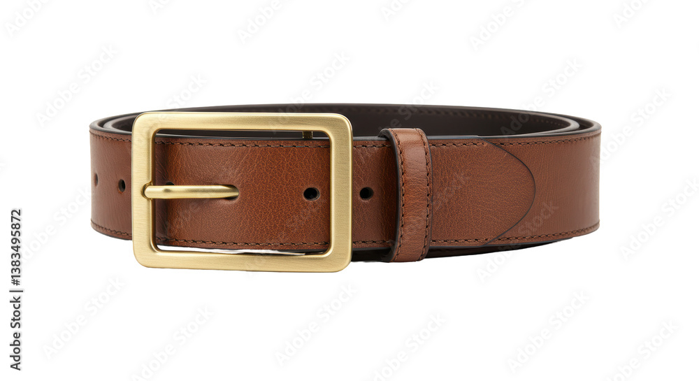 Isolated Brown Leather Belt with Gold Buckle Isolated Brown Leather Belt with Gold Buckle