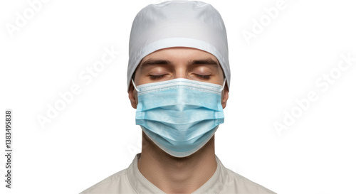 Isolated Doctor in Medical Mask with Eyes Closed Relaxing