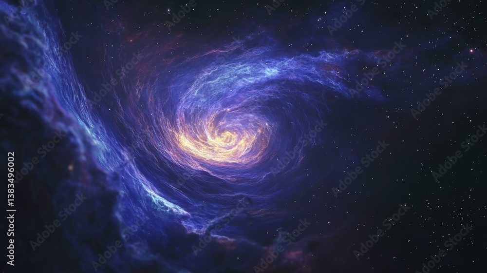 Vibrant Spiral Nebula Swirling in Dark Space with Glowing Center and Distant Stars Vibrant Spiral Nebula Swirling in Dark Space with Glowing Center and Distant Stars