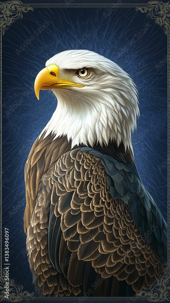 Fototapeta premium Majestic Eagle Staring Intently against a Decorative Background