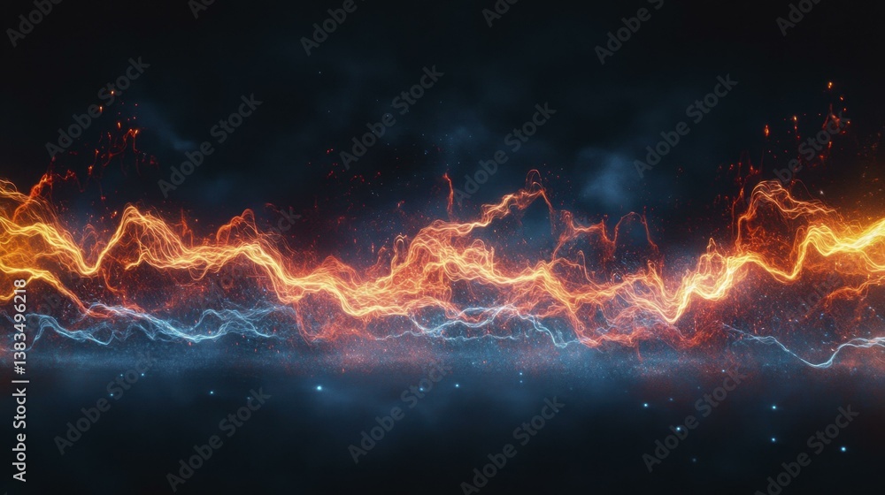 Powerful Fiery Plasma Stream, Orange Blue Energy, Abstract Dark Cosmic Background Powerful Fiery Plasma Stream, Orange Blue Energy, Abstract Dark Cosmic Background