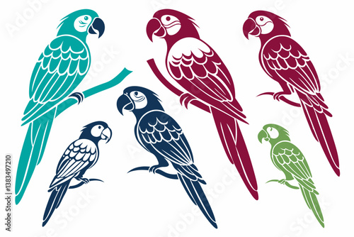 set of Parrot silhouette vector illustration