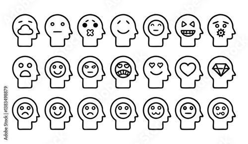 human head and feelings related editable stroke out