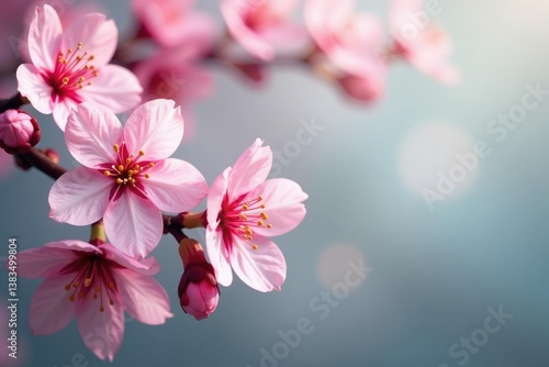 Delicate pink cherry blossoms, soft petals, floral branches , texture, sakura