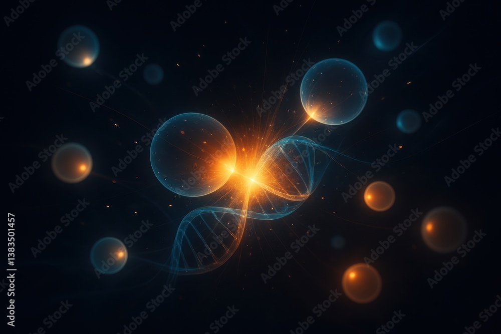 Glowing orbs floating in abstract space with light, depth and balance