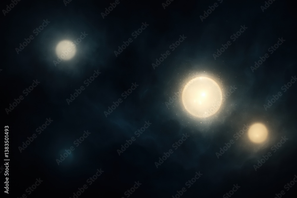 Glowing orbs floating in abstract space with light, depth and balance