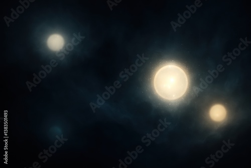 Obraz na płótnie Glowing orbs floating in abstract space with light, depth and balance w salonie