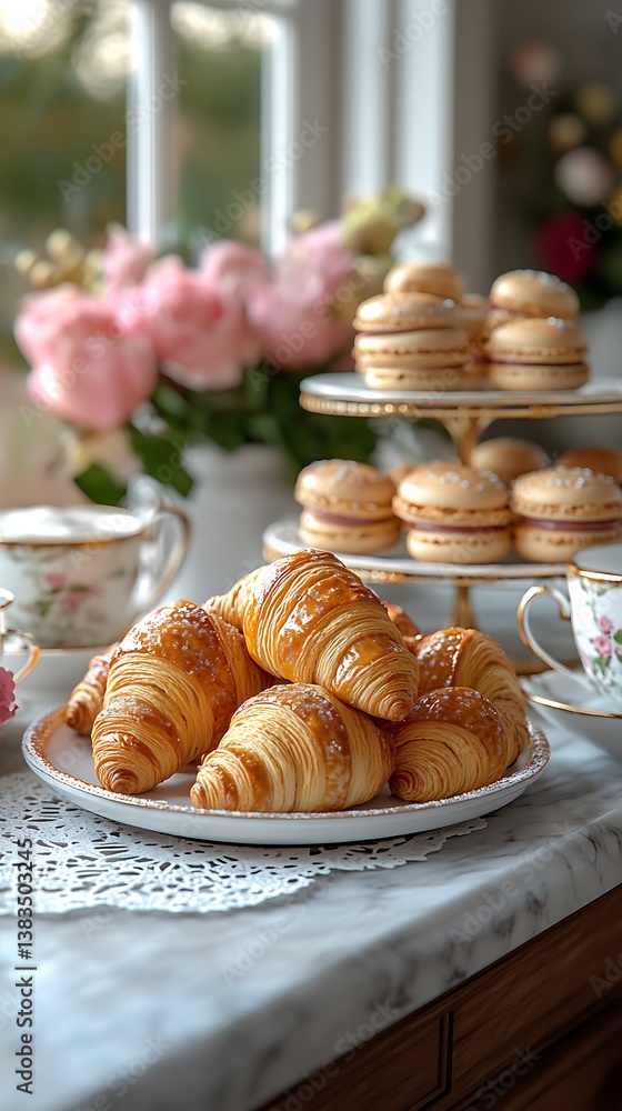 Golden butter croissants in bakery high resolution picture Golden butter croissants in bakery high resolution picture
