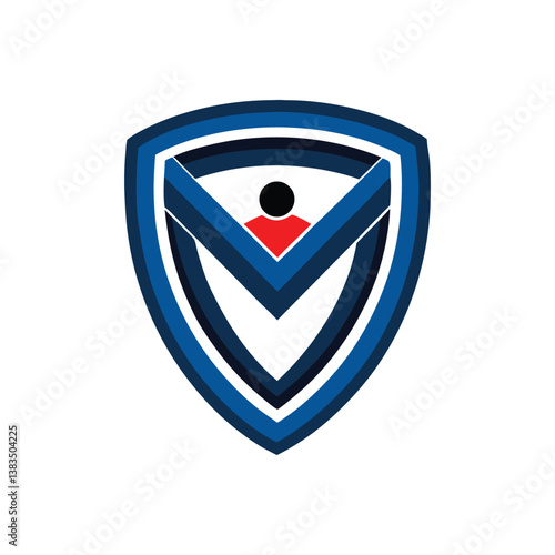 Shield icon with a security symbol and protection badge, designed as a map marker for internet and business services