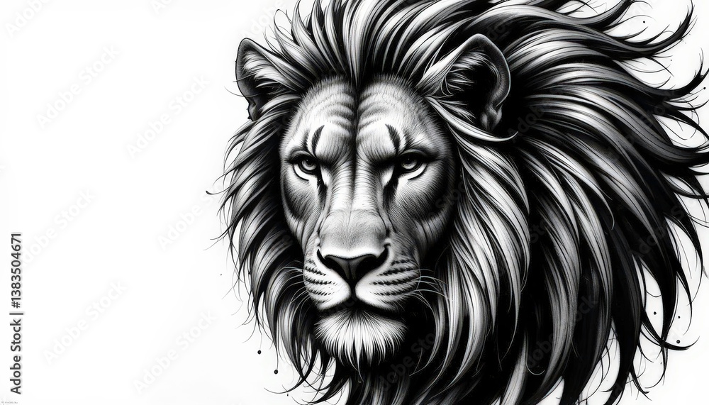Monochrome Lion Head Tattoo with Depth and Contrast on White Monochrome Lion Head Tattoo with Depth and Contrast on White