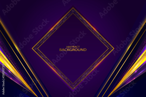 Realistic Purple Background With Golden Shapes