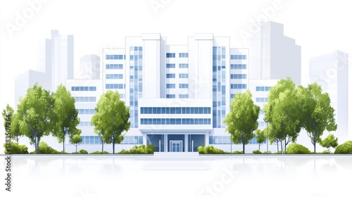 Modern hospital building city landscape, healthcare