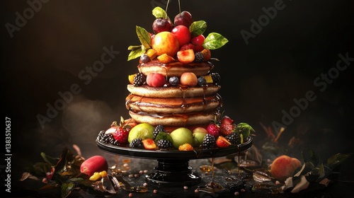 Wallpaper Mural Delicious pancakes stacked high with fresh fruit and syrup. Torontodigital.ca