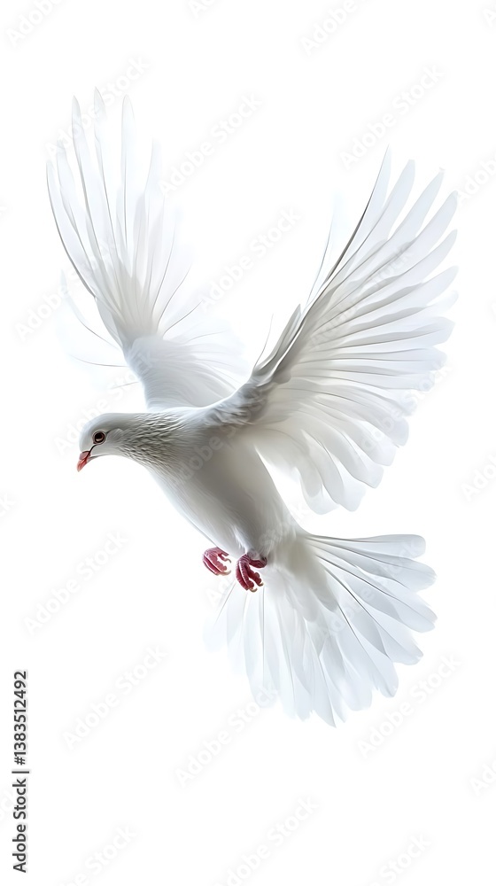 Obraz premium A beautiful white dove gracefully flying against a bright white background