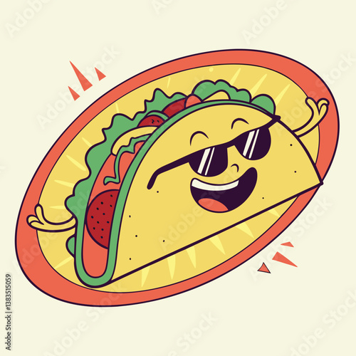Smiling Taco Wearing Sunglasses - Fun Mexican Food Character Vector