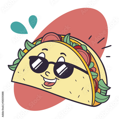 Smiling Taco Wearing Sunglasses - Fun Mexican Food Character Vector