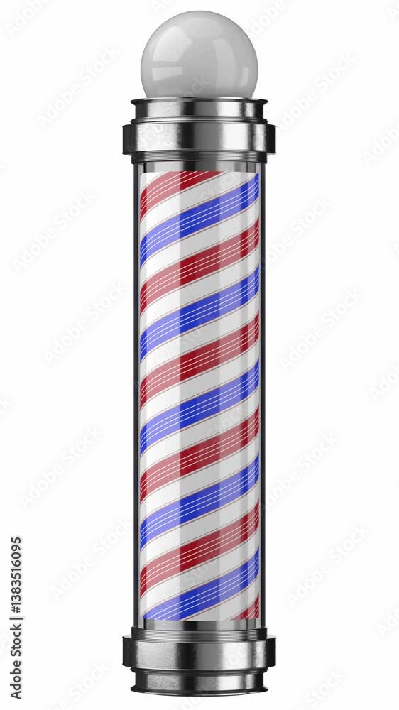 Rotating retro barbershop pole with white ball - 3D 4k animation (2160 x 3840 px)