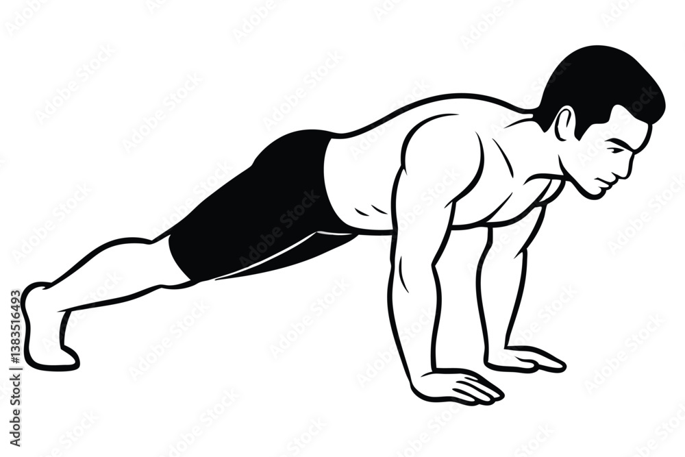Fototapeta premium Man Doing Pushup Workout Line Art Style