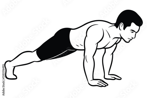 Man Doing Pushup Workout Line Art Style
