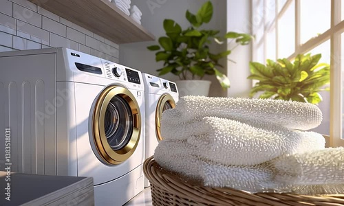 Modern laundry room with sunlight streaming in
