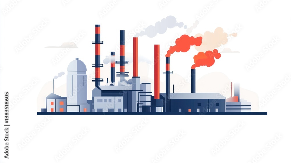 Obraz premium Industrial complex factory, smoky pipes, horizontal landscape, background of buildings, illustrations, commercial, graphic design, stock